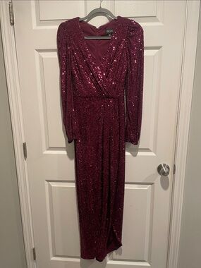 Xscape Cranberry Sequin Wrap Maxi Dress